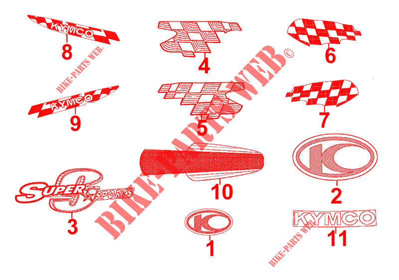 STICKERS for Kymco SUPER 9 50 AC 2T EURO II SPORT