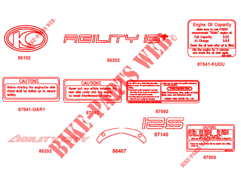 STICKERS for Kymco AGILITY CITY 125l 16x 4T EURO 4