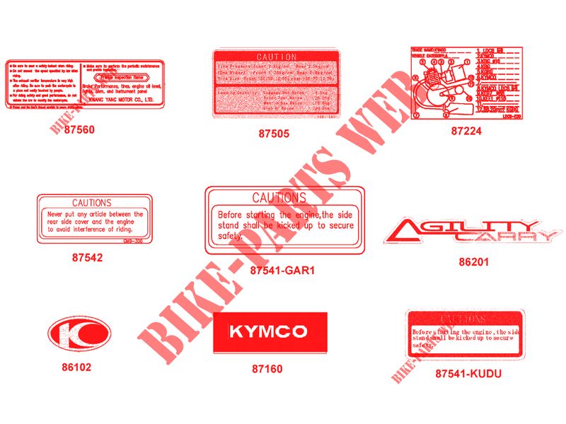 STICKERS / LABELS for Kymco AGILITY CARRY 125I CBS E4
