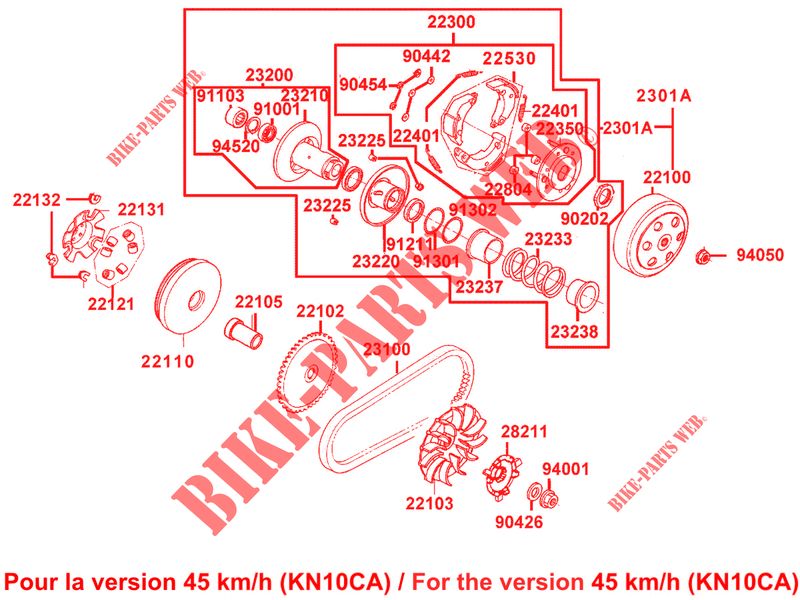 VARIATOR / CLUTCH (KN10CA) for Kymco AGILITY 50  NAKED RENOUVO 4T EURO 4