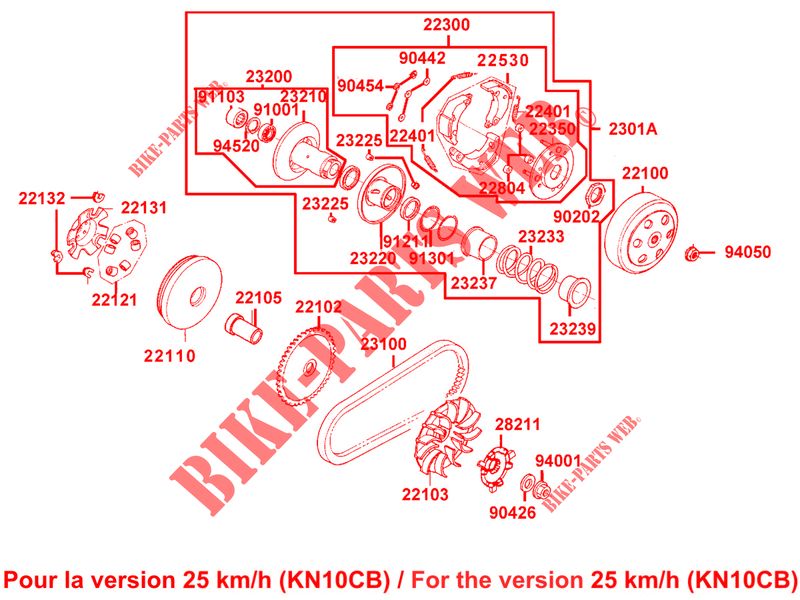 VARIATOR / CLUTCH (KN10CB) for Kymco AGILITY 50  NAKED RENOUVO 4T EURO 4