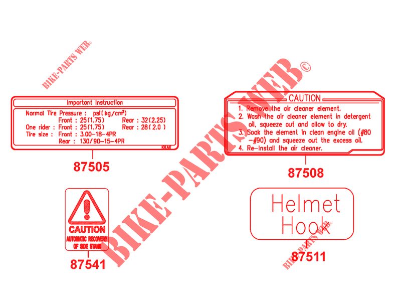 WARNING LABELS for Kymco ZING 125 4T EURO 1