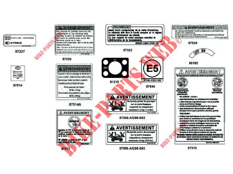 WARNING LABELS for Kymco MXU 550i IRS 4T T3B