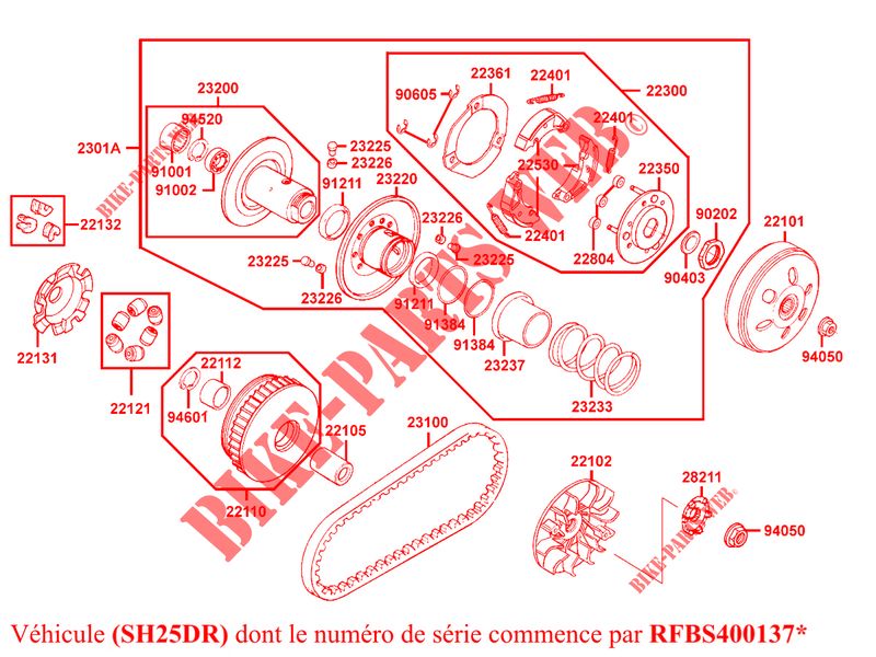 VARIATOR / CLUTCH (SH25DR) for Kymco GRAND DINK 125 MMC 4T EURO III