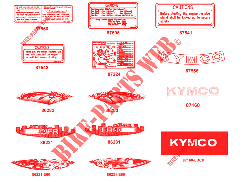 STICKERS for Kymco AGILITY 50 FR 2T EURO II