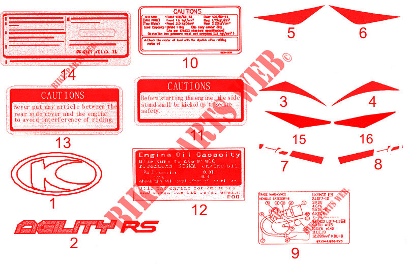 STICKERS / LABELS for Kymco AGILITY 50 RS 4T EURO II